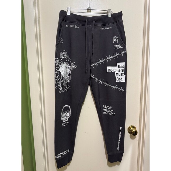NINTH HALL SCRIBBLES DARK GREY JOGGER SWEATPANTS LARGE - Picture 1 of 6